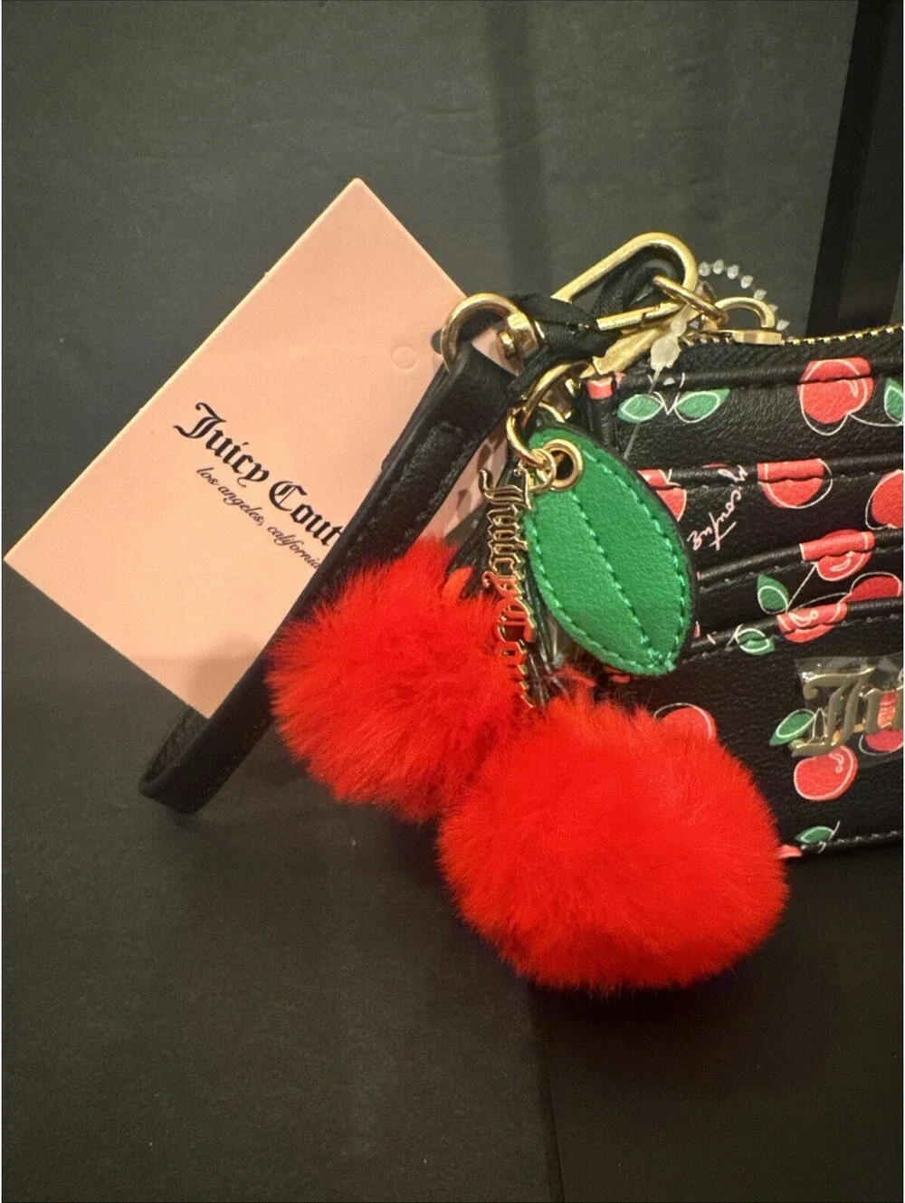 NWT Juicy Couture Cherry Girl CC Wallet Wristlet Back Window W/Cherry Charm